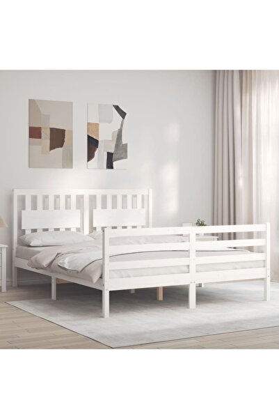 Concept Cadru de pat cu tăblie, alb, 160x200 cm, lemn masiv