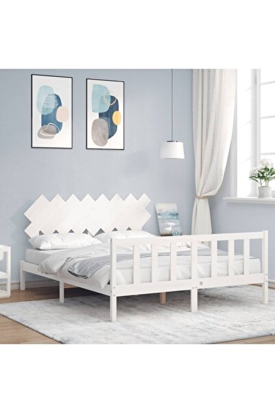 Concept Cadru de pat cu tăblie, alb, 160x200 cm, lemn masiv