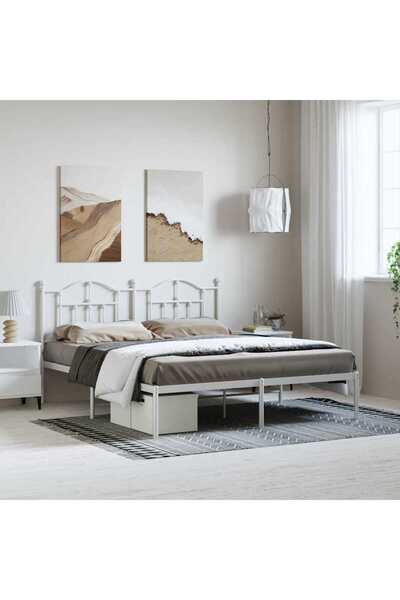 Concept Cadru de pat metalic cu tăblie, alb, 183x213 cm