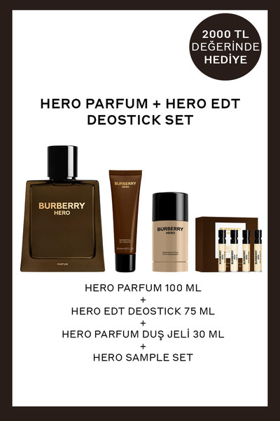 BURBERRY Hero Parfum 100 ml Erkek Parfüm + EDT Deostick 75 ml + Hero Sample S...