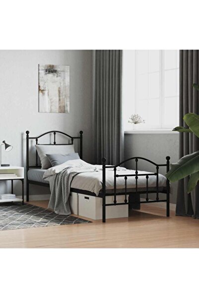 Concept Μεταλλικό σκελετό κρεβατιού με κεφαλάρι/πόδι, μαύρο, 90x190 εκ.