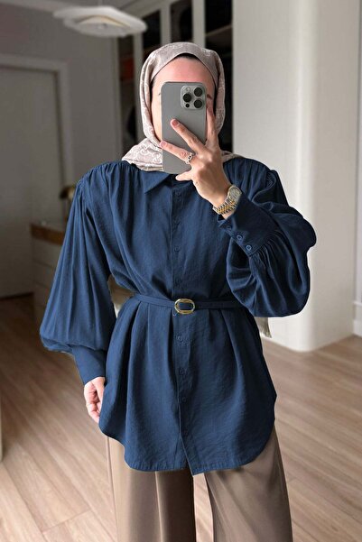 Ka Hijab Belt Pack of Padded Shoulders Shirts - Navy Blue