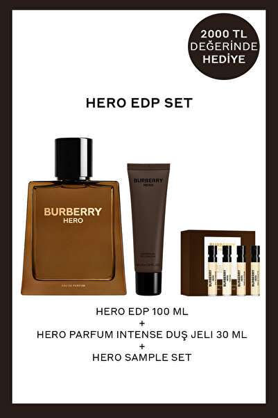 BURBERRY Hero EDP 100 ml Erkek Parfüm + Hero Erkek Sample Set + Hero Erkek Du...