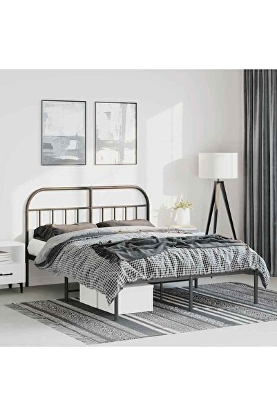 Concept Μεταλλικό σκελετό κρεβατιού με κεφαλάρι, μαύρο, 135x190 εκ.