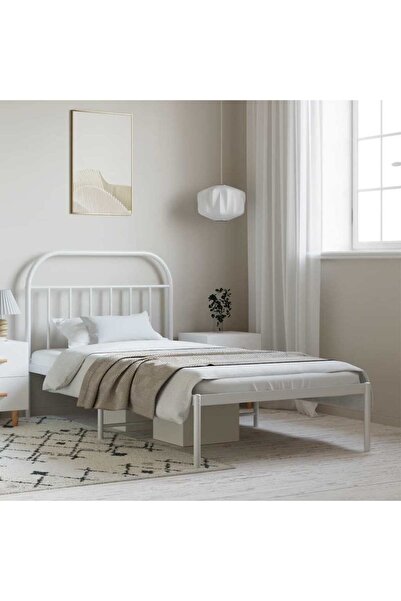 Concept Cadru de pat metalic cu tăblie, alb, 100x200 cm