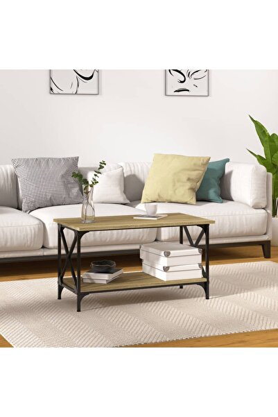 Concept Τραπεζάκι σαλονιού, δρυς sonoma, επεξεργασμένο ξύλο και σίδηρος 80x45...