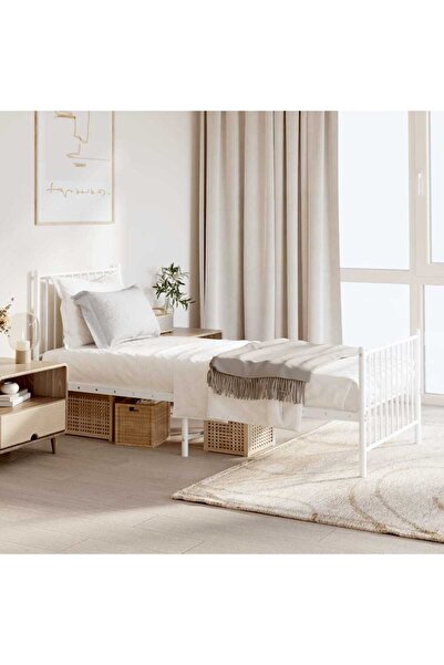 Concept Σκελετός κρεβατιού με κεφαλάρι και υποπόδιο, λευκό, ατσάλι