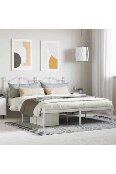 Concept Cadru de pat metalic cu tăblie, alb, 160x200 cm