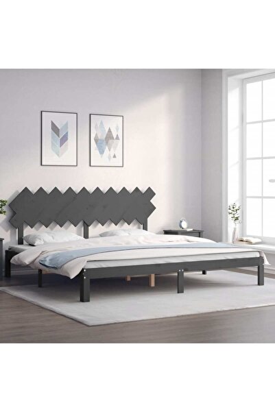 Concept Cadru de pat cu tăblie 200x200 cm, gri, lemn masiv