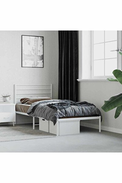 Concept Μεταλλικό σκελετό κρεβατιού με κεφαλάρι, λευκό, 75x190 εκ.