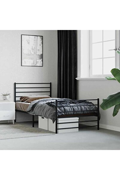 Concept Cadru de pat metalic cu tăblie/picior, negru, 90x190 cm