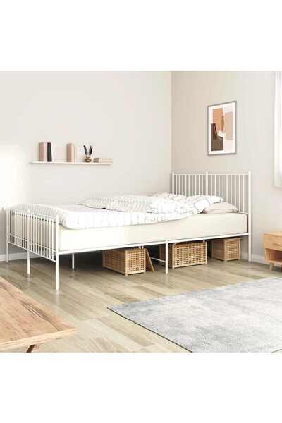 Concept Cadru de pat metalic cu tăblie, alb, 160x200 cm