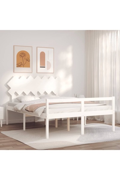 Concept Cadru de pat cu tăblie, alb, 140x200 cm, lemn masiv