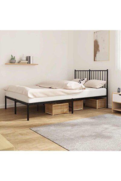 Concept Cadru de pat metalic cu tăblie, negru, 120x200 cm