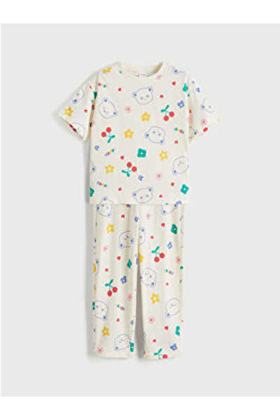 LC Waikiki M1 Sezon Beige Crew Neck Girls' Pajama Set