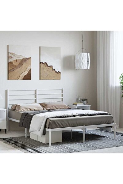 Concept Cadru de pat metalic cu tăblie, alb, 135x190 cm