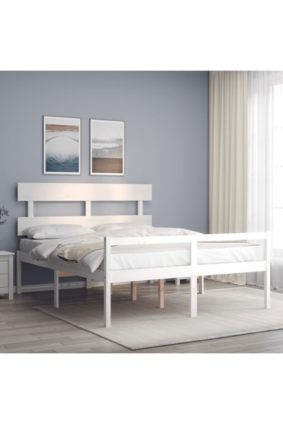 Concept Cadru de pat cu tăblie, alb, 160x200 cm, lemn masiv