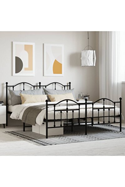 Concept Cadru pat metalic cu tăblie de cap/picioare, negru, 180x200 cm