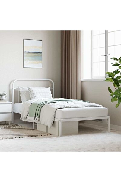 Concept Μεταλλικό σκελετό κρεβατιού με κεφαλάρι, λευκό, 107x203 εκ.