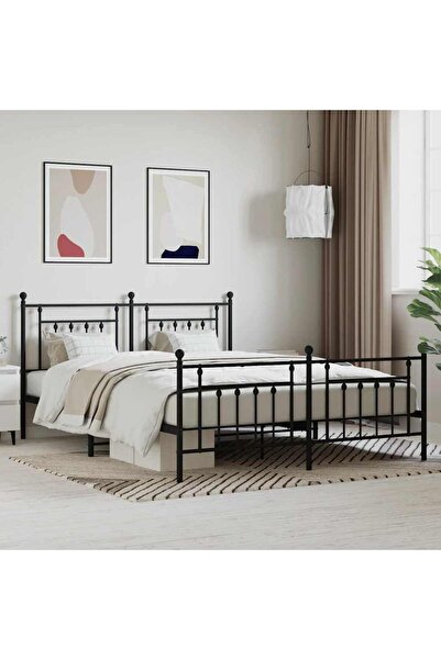 Concept Cadru pat metalic cu tăblie de cap/picioare, negru, 160x200 cm