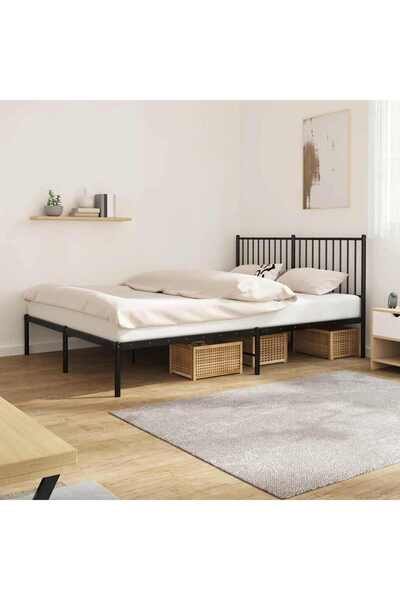 Concept Cadru de pat metalic cu tăblie, negru, 160x200 cm