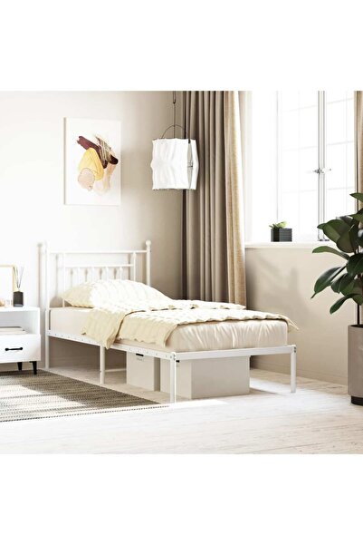 Concept Cadru de pat metalic cu tăblie, alb, 80x200 cm