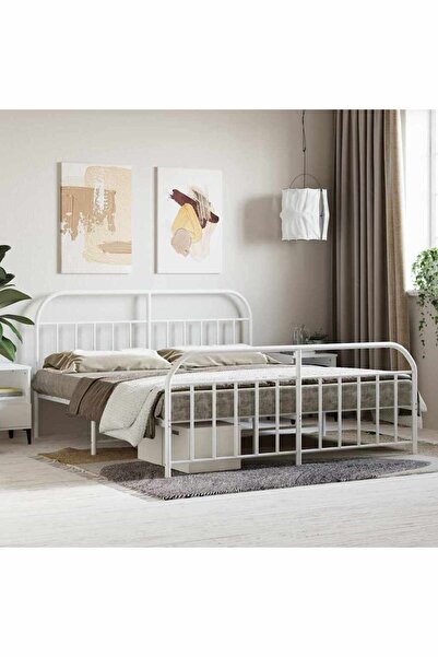 Concept Μεταλλικός σκελετός κρεβατιού με κεφαλάρι/πόδι, λευκό, 180x200 εκ.