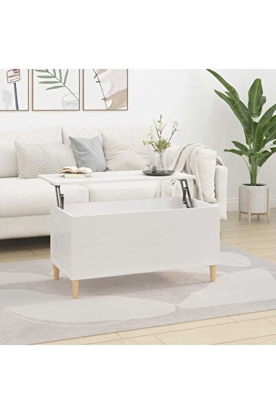 Concept Masă de cafea, alb lucios, 90x44,5x45 cm, lemn compozit