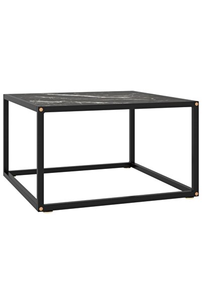 Concept Masă de cafea, neagră cu sticlă marmorată neagră, 60x60x35 cm