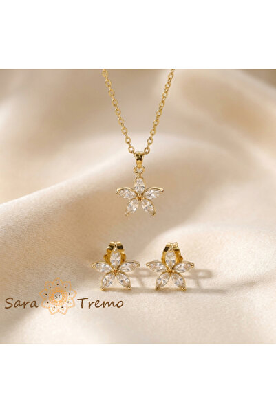 SaraTremo Flower of Light Set - 14K Gold Plated Jewelry Set with Zirconia Cry...