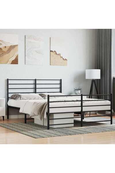 Concept Cadru de pat metalic cu tăblie/picior, negru, 140x200 cm