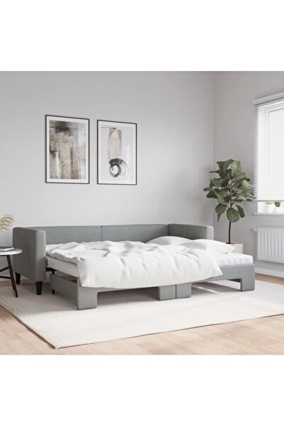 Concept Κρεβάτι ημέρας με προέκταση και στρώματα, ανοιχτό γκρι, ύφασμα 80x200 cm