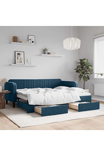 Concept Κρεβάτι ημέρας με επέκταση και συρτάρια, μπλε, 80x200 cm, Βελούδο