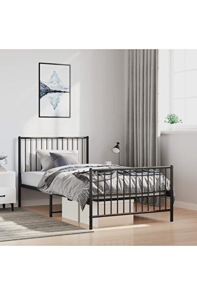 Concept Cadru de pat metalic cu tăblie/picior, negru, 100x200 cm