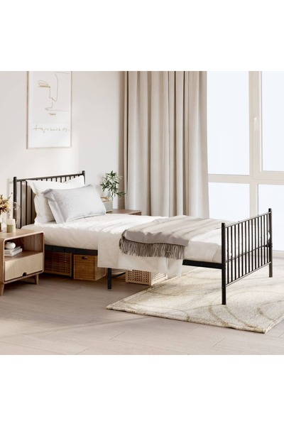 Concept Μεταλλικό σκελετό κρεβατιού με κεφαλάρι/πόδι, μαύρο, 107x203 εκ.
