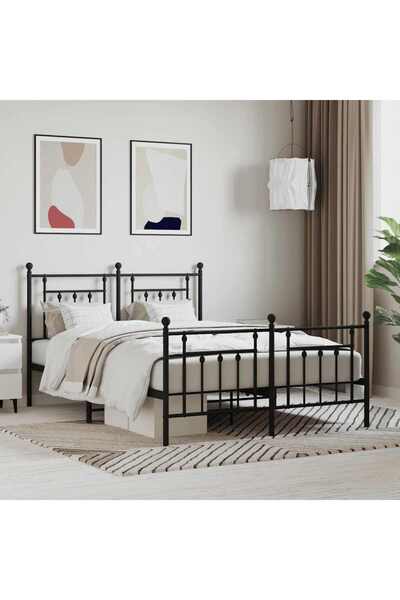 Concept Cadru pat metalic cu tăblie de cap/picioare, negru, 140x190 cm