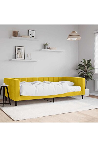 Concept Κρεβάτι ημέρας με στρώμα, κίτρινο, 100x200 εκ., Βελούδο