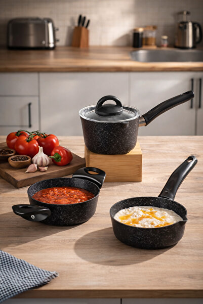 Porsima 4398 4 Piece Casserole Saucepan Milk Pot Mini Granite Pot and Saucepa...