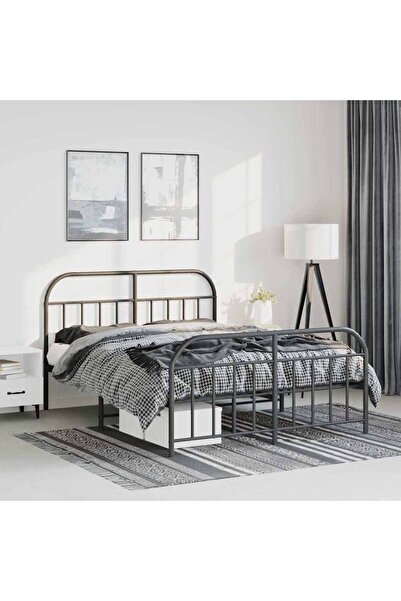 Concept Μεταλλικός σκελετός κρεβατιού με κεφαλάρι/πόδι, μαύρος, 135x190 εκ.