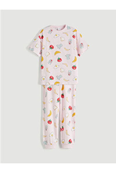 LC Waikiki M1 Sezon Pink Patterned Girls' Pajama Set