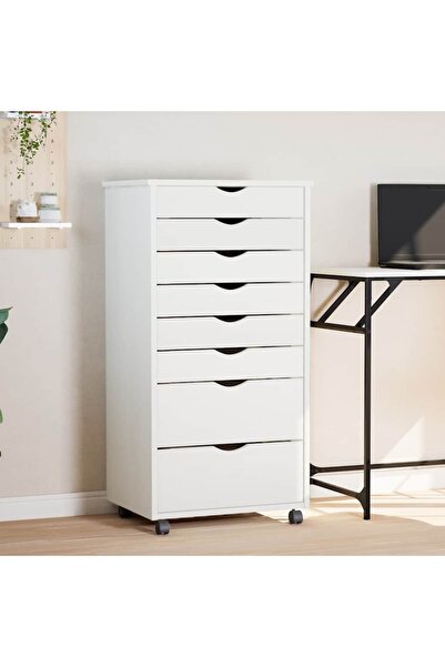 Concept Dulap rulant cu sertare MOSS, alb, lemn masiv de pin