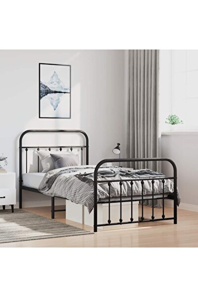 Concept Cadru de pat metalic cu tăblie/picior, negru, 100x190 cm