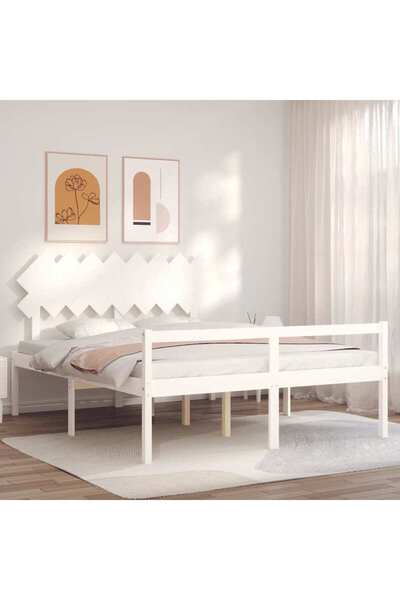 Concept Cadru de pat cu tăblie, alb, 160x200 cm, lemn masiv