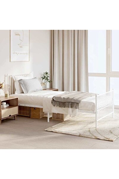 Concept Σκελετός κρεβατιού με κεφαλάρι και υποπόδιο, λευκό, ατσάλι