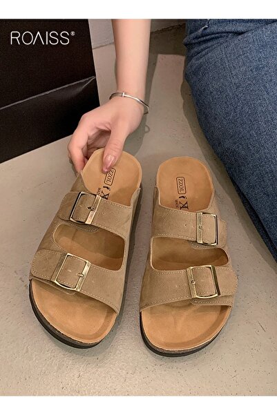 ROAISS Women's Straight Cut Open Toe Slippers Frosted Soft Thick Sole Anti Sl...