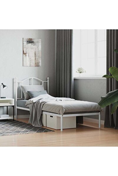 Concept Μεταλλικό σκελετό κρεβατιού με κεφαλάρι, λευκό, 90x190 εκ.