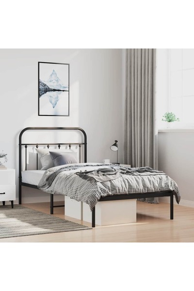 Concept Μεταλλικό σκελετό κρεβατιού με κεφαλάρι, μαύρο, 100x190 εκ.