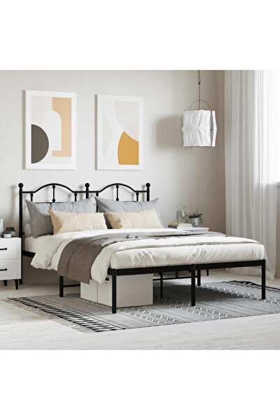 Concept Μεταλλικό σκελετό κρεβατιού με κεφαλάρι, μαύρο, 140x190 εκ.