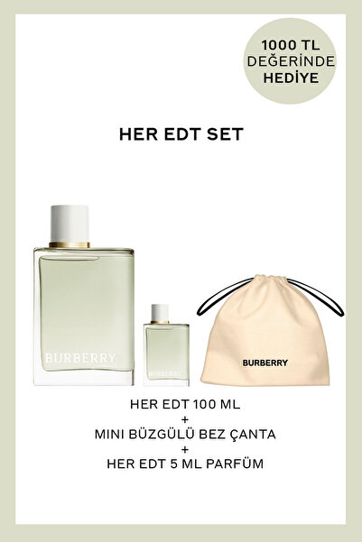 BURBERRY Her EDT 100 ml Kadın Parfüm + Mini Büzgülü Bez Çanta + Her EDT 5 ml ...