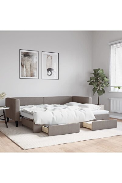 Concept Κρεβάτι ημέρας με επέκταση και συρτάρια, γκρι-μπεζ, 80x200 cm, ύφασμα